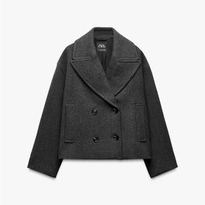Zara Charcoal Cropped Double-Breasted Coat